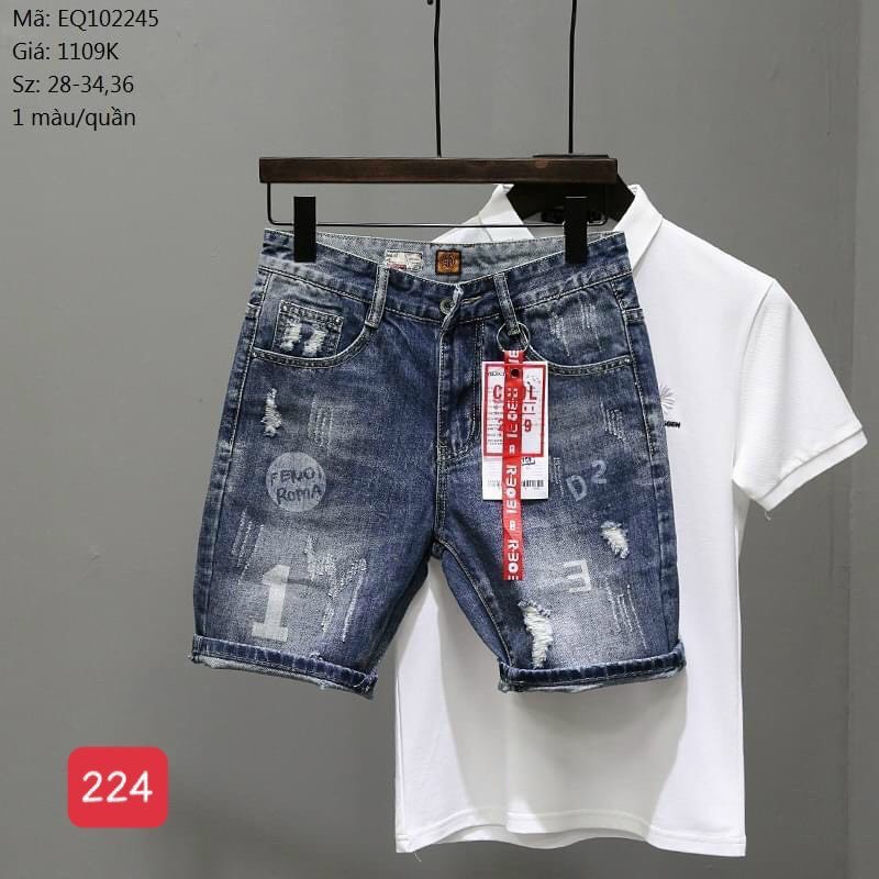 Quần short jean nam màu xanh rách chất bò - quần lửng demin nam co giãn thời trang cao cấp Tp_shop_87 ms224