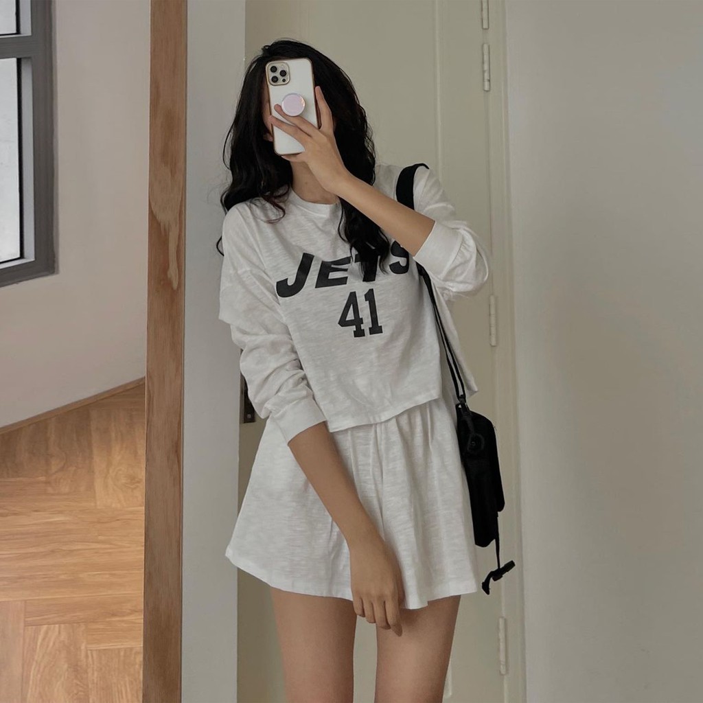 Set Thun Mỏng JETS 41 Áo Croptop + Quần Shorts - Ảnh Thật - Titto Closet