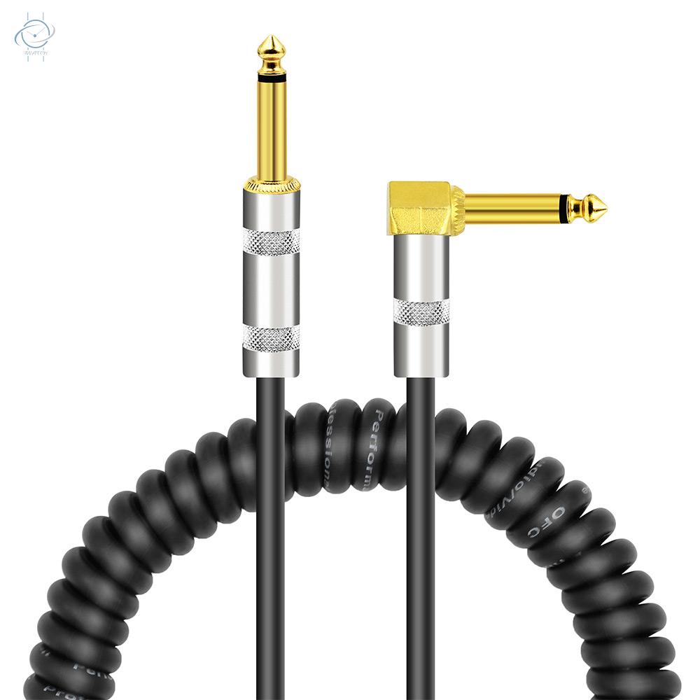 ♫Curly Musical Instrument Audio Guitar Cable Cord 1/4 Inch Straight to Right-angle Gold-plated TS Plugs PU Jacket for Electric Guitar Bass Mixer Amplifier Equalizer Max. 3 Meters Usage Length