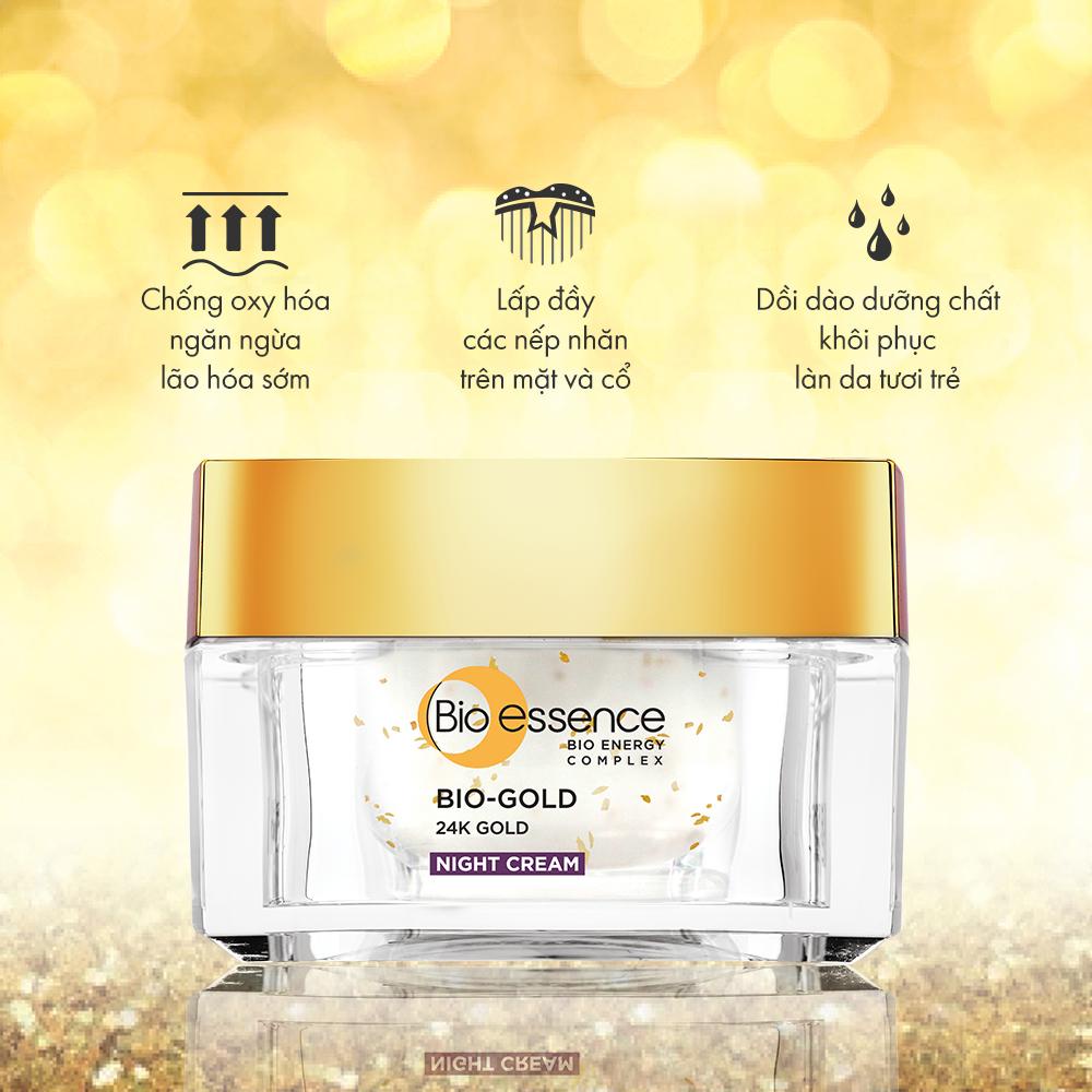 Combo dưỡng da tươi trẻ ngăn ngừa lão hóa Bio-Essence(Kem dưỡng ban đêm Bio-Gold 40g+Mặt nạ ngủ Bio-Bird's Nest 50g)