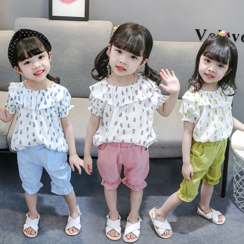 Set Áo Thun Tay Ngắn & Quần Short In Hình Trái Cây Cho Bé Gái