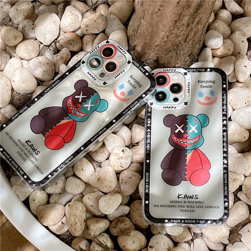 Ốp điện thoại mềm trong suốt in hình gấu chống rơi cho iPhone 11 12 13 Pro Max Promax 7 8 Plus X Xs Iws8