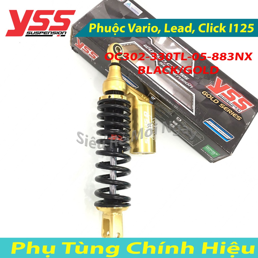 Phuộc YSS Bình Dầu G PLUS GOLD NEW Honda Vario, Click i125cc, Lead, Vision Fi Đen Vàng Thái Lan