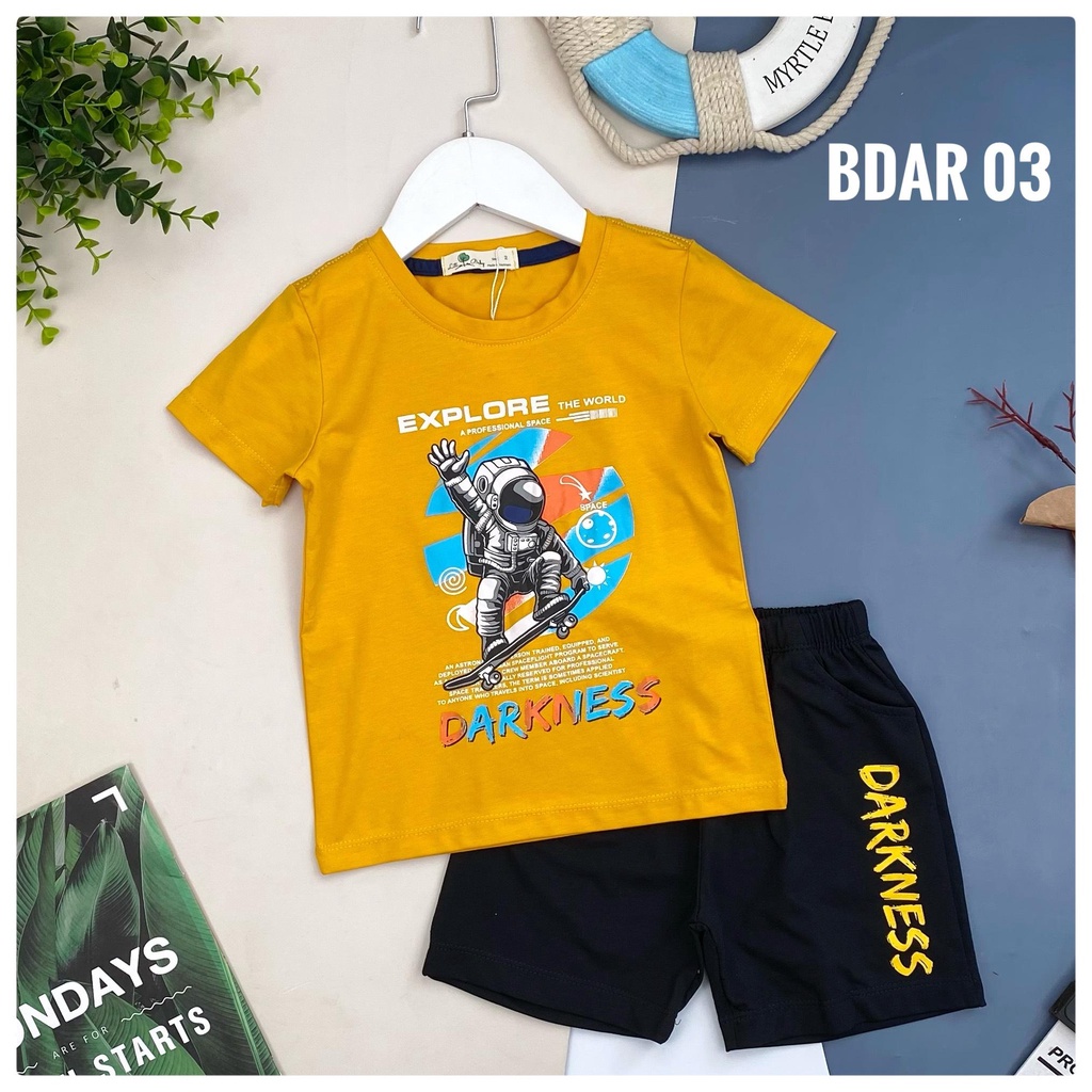 Bộ quần áo LITIBABY, chất cotton, in chữ Dark ness, size nhí 2/10T