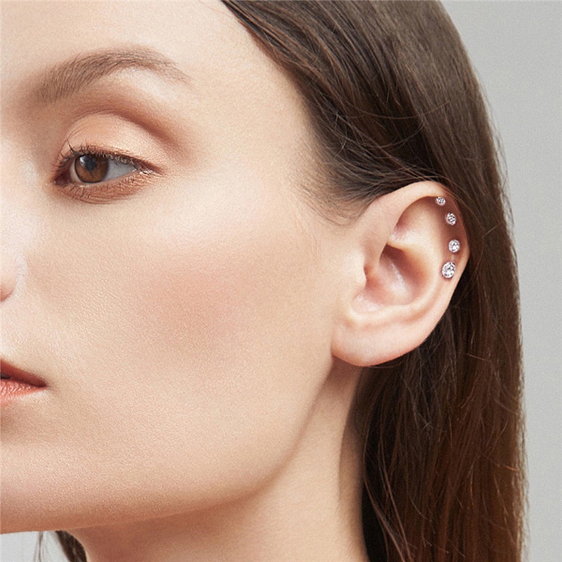 1 Khuyên Tai Tròn Đính Đá Zircon Đơn Giản Thời Trang Phong Cách Hàn Quốc