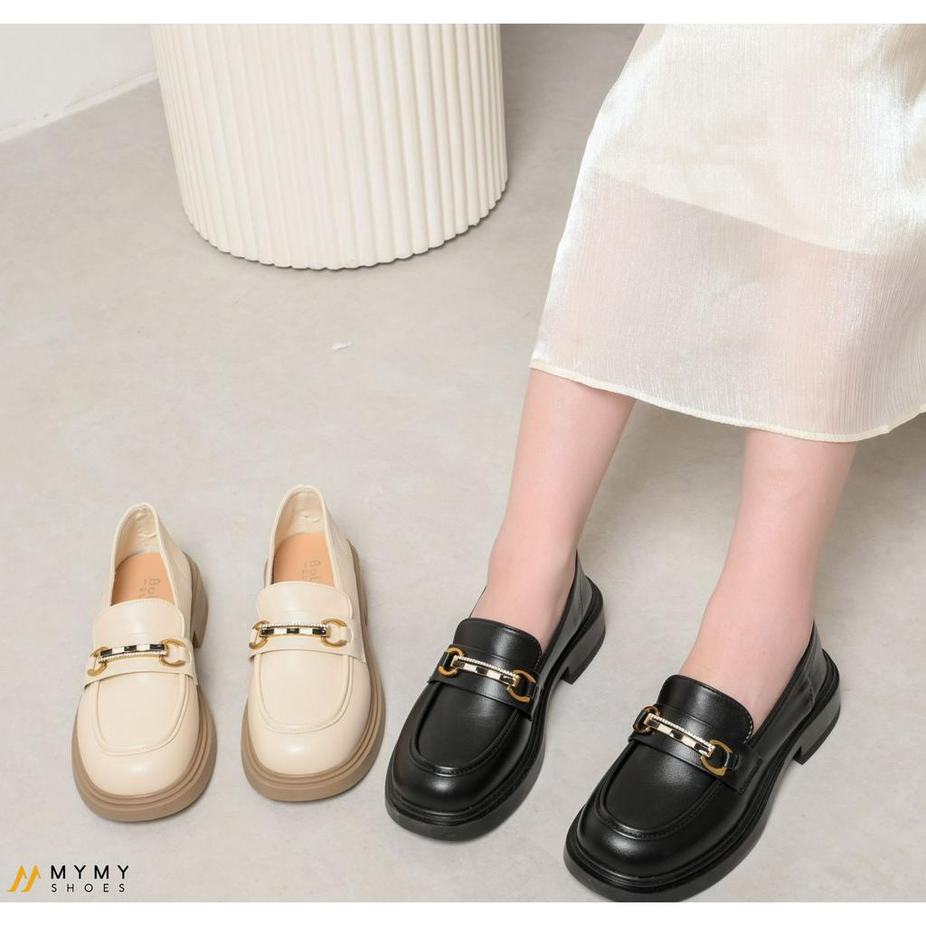 Giày búp bê nữ moca đế vuông đế cao 4cm  màu đen, kem MyMyShoes - giày moca 22019