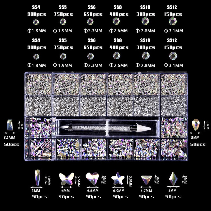 Bộ Đá Pha Lê AB Nhiều Hình Dạng Dùng Trang Trí Móng Tay Nghệ Thuật