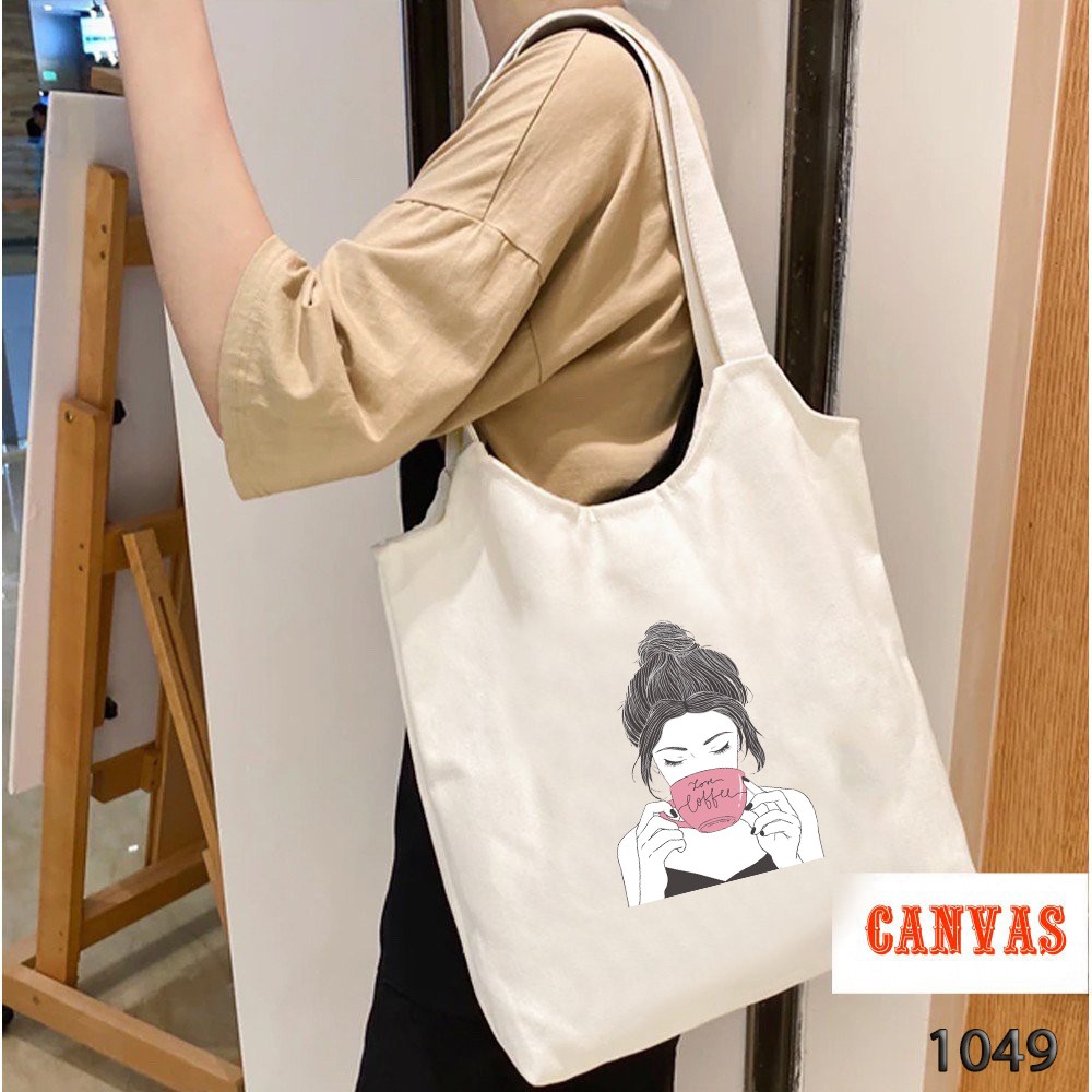 TÚI TOTE TRẮNG CHẤT VẢI CANVAS 1049 LOVE COFFEE DỄ THƯƠNG HÀNG CHUẨN ĐẸP