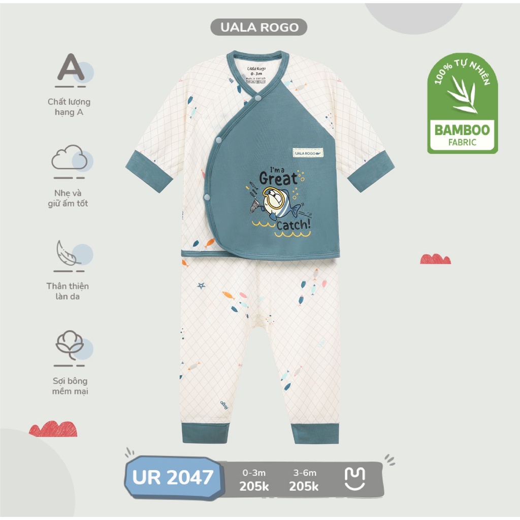 Bộ dài tay cài chéo sơ sinh bamboo sợi tre Ualarogo cho bé