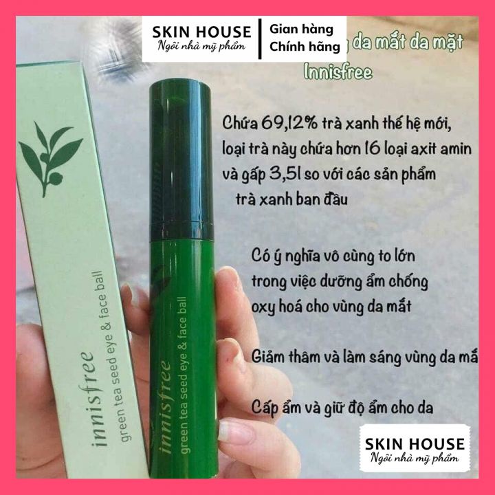 Lăn Dưỡng Mắt Innisfree - Kem dưỡng mắt có thanh lăn massage mắt Innisfree Green Tea Seed Eye &amp; Face Ball 10ml