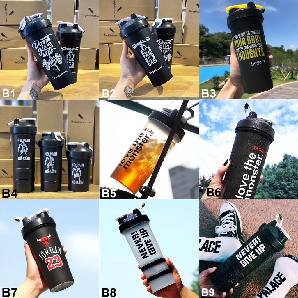 Bình Lắc Shaker Tập Gym 1 Ngăn 2 Ngăn 3 Ngăn