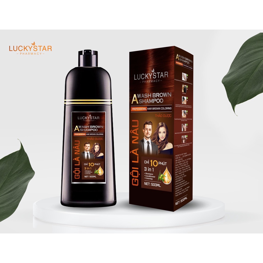 Combo Gội Là Đen &amp; Gội Là Nâu Thảo Dược Cao Cấp Lucky Star - 2Chai*500ml