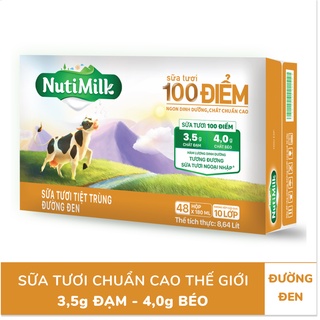 Thùng 48 Hộp NutiMilk Sữa tươi 100 điểm - Sữa tươi tiệt trùng đường đen 180ml - Thương Hiệu NUTIFOOD - CIRINO