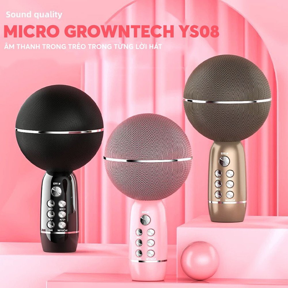 [Mã ELHACE giảm 4% đơn 300K] Micro bluetooth karaoke không dây GrownTech YS-08, livestream, thu âm, cầm tay