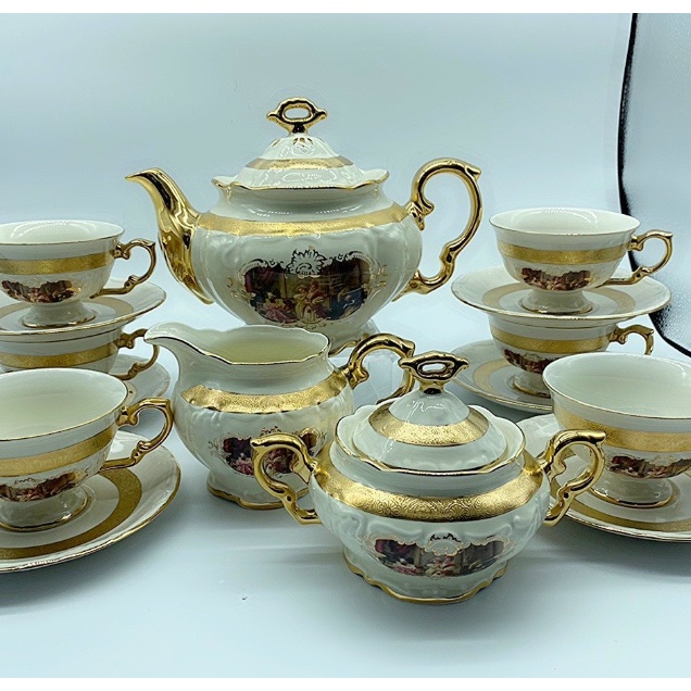 ấm chén cao cấp. Bộ Ấm Chén Mạ Vàng Cao Cấp Kèm Hộp Quà Tặng Vali. Bộ tách pha trà cao cấp