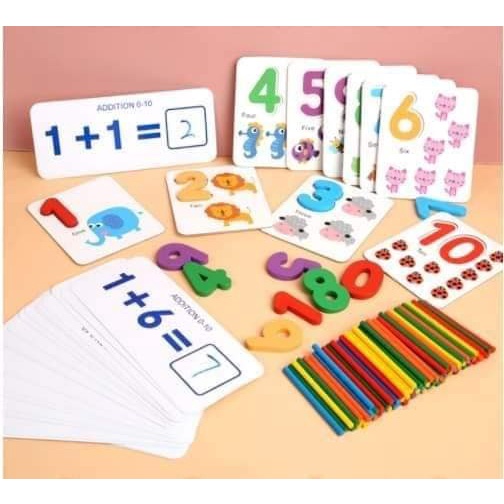 Bộ Học Toán - Que Tính Học Toán Kèm Thẻ flashcard Các Phép Tính - Chữ Số