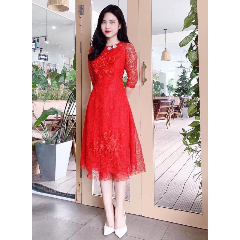Áo dài đỏ hàng thiết kế cao cấp S881 - ảnh thật, video thật