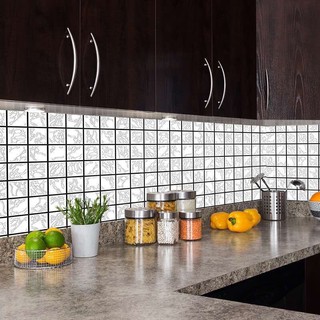 DECAL 1m x 60cm dán bếp tráng nhôm ô vuông trắng vân xám mới