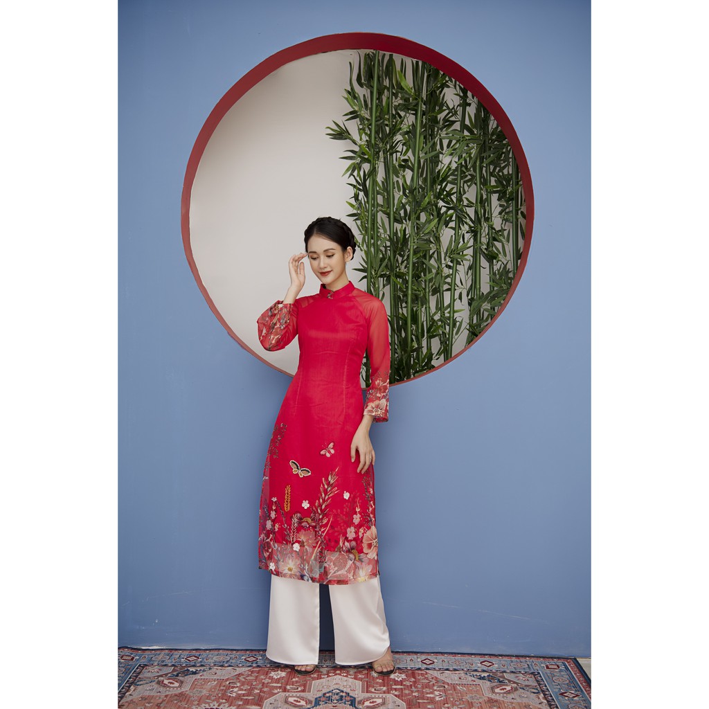 Áo cách tân sang chảnh 🎀FREESHIP🎀 Áo dài cách tân đỏ phối hoa chân [ao dai dep] | BigBuy360 - bigbuy360.vn