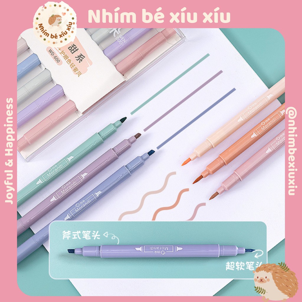 Set 6 bút highlight hai đầu tone màu pastel MORANDI VT265