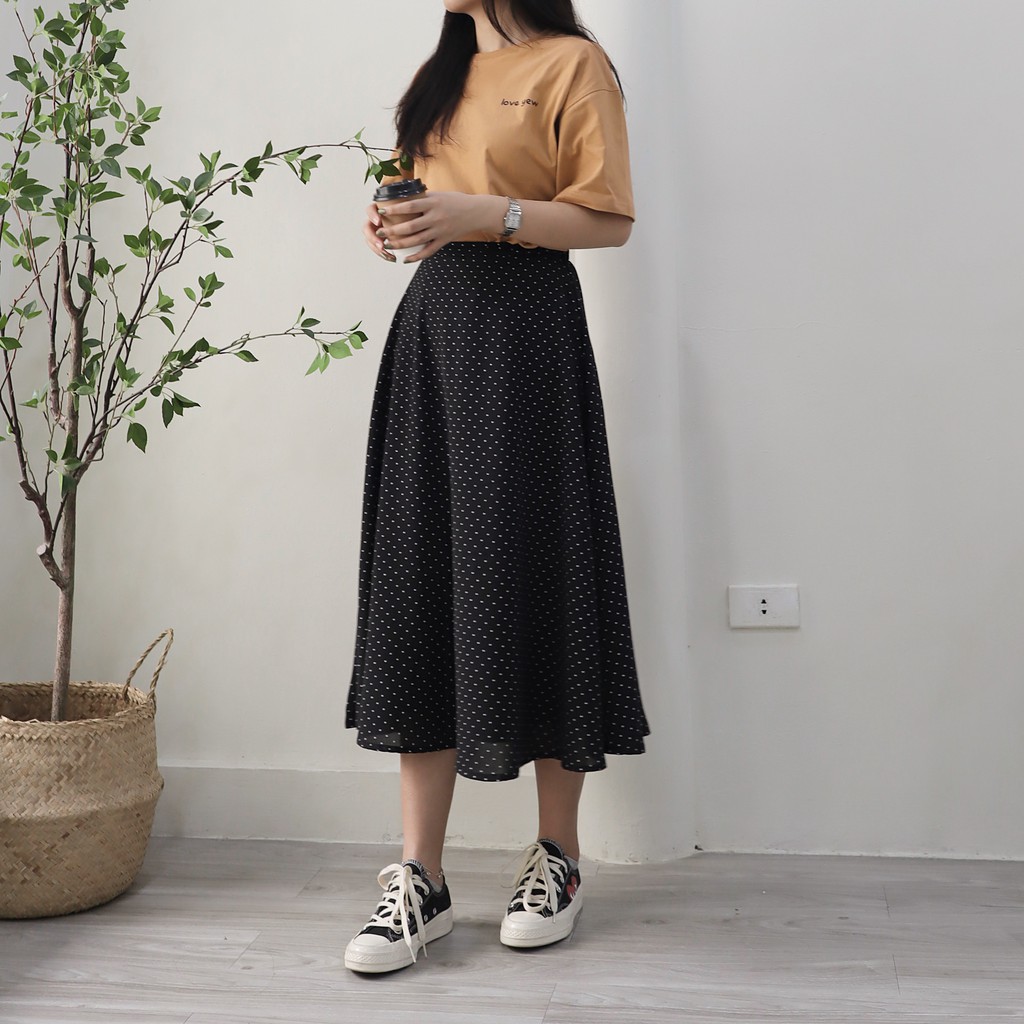 Chân váy midi chữ A 2 lớp - Flowy Skirt - ufo.thebasic