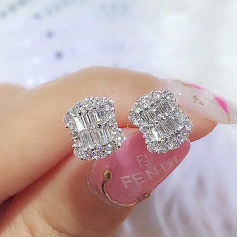 Khuyên tai nữ đá vuông bạc thời trang 925 đính đá cao cấp - Bông tai bạc ̣925 -11