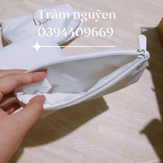 Túi phụ kiện makeup dior vải trắng mềm