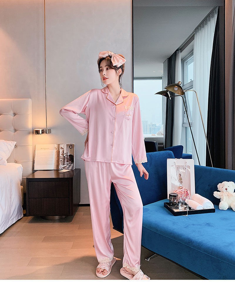 Set đồ ngủ màu trơn bằng lụa thoải mái xinh xắn cho nữ