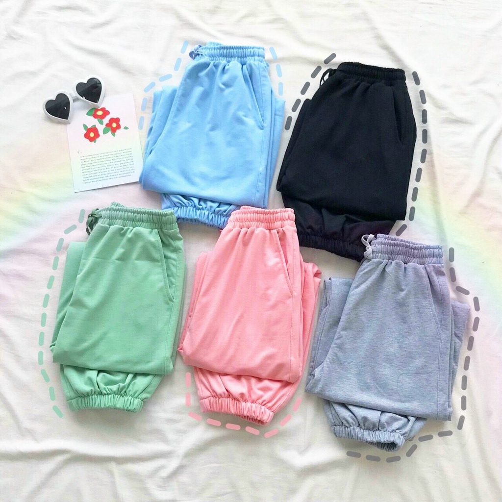 Quần jogger nỉ ống bom unisex thun trơn cạp chun nhiều màu