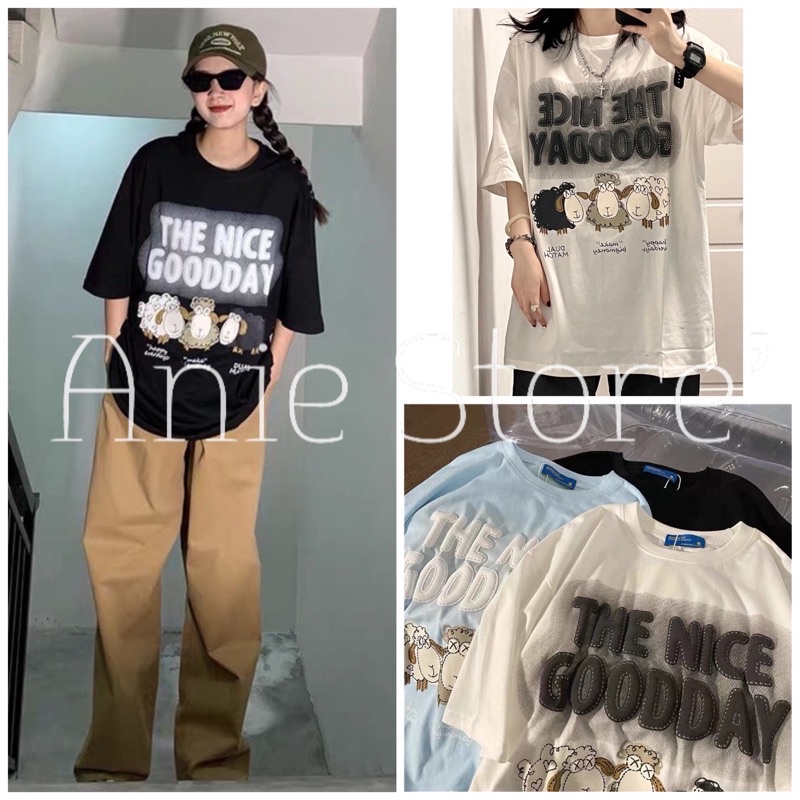 Áo Thun Tay Lỡ Unisex Hình Cừu 🦋 Áo Phông Nam Nữ Cộc Tay GOODDAY 3 Màu 🦋