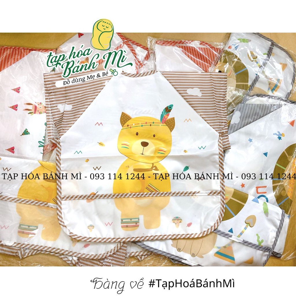 Áo yếm ăn dặm có tay cho bé (mẫu tay kẻ)