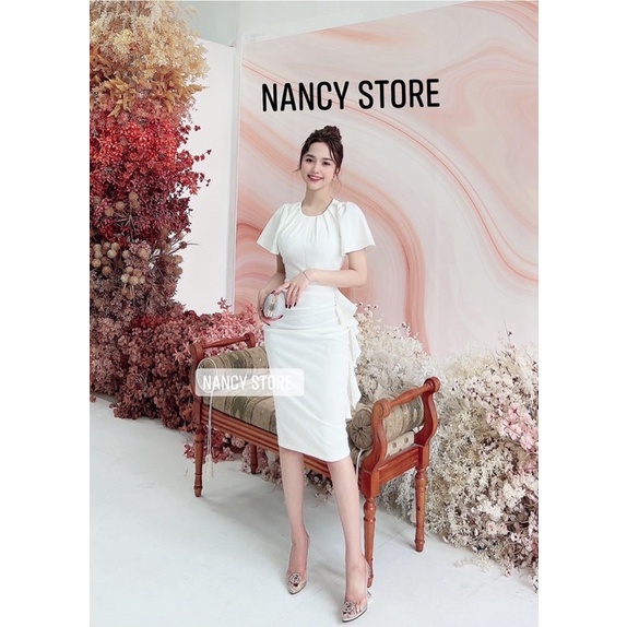 Đầm nữ đầm dự tiệc trắng cổ tròn, xếp ly eo điệu đà, sang chảnh | BigBuy360 - bigbuy360.vn