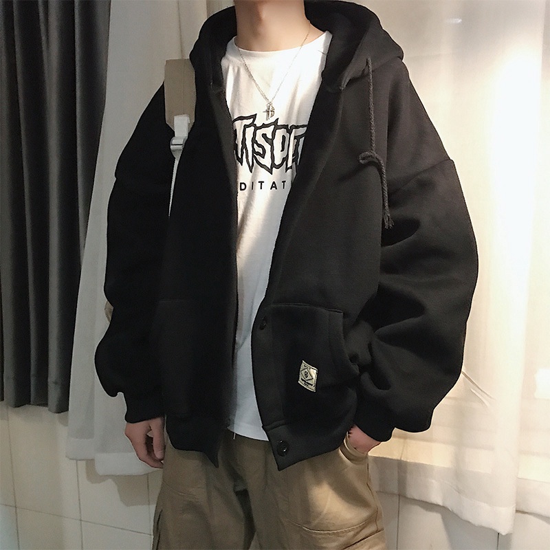 Áo Khoác Hoodie Nỉ Dáng Rộng Thời Trang Thu Đông Hàn Quốc Mới Cho Nam