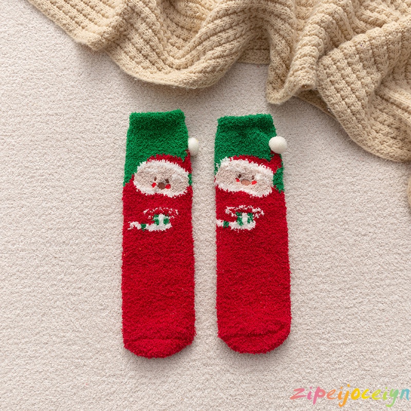 Vớ Lông Cừu San Hô Họa Tiết Hoạt Hình Giáng Sinh Phong Cách Nhật Bản Mới Cho Nữ