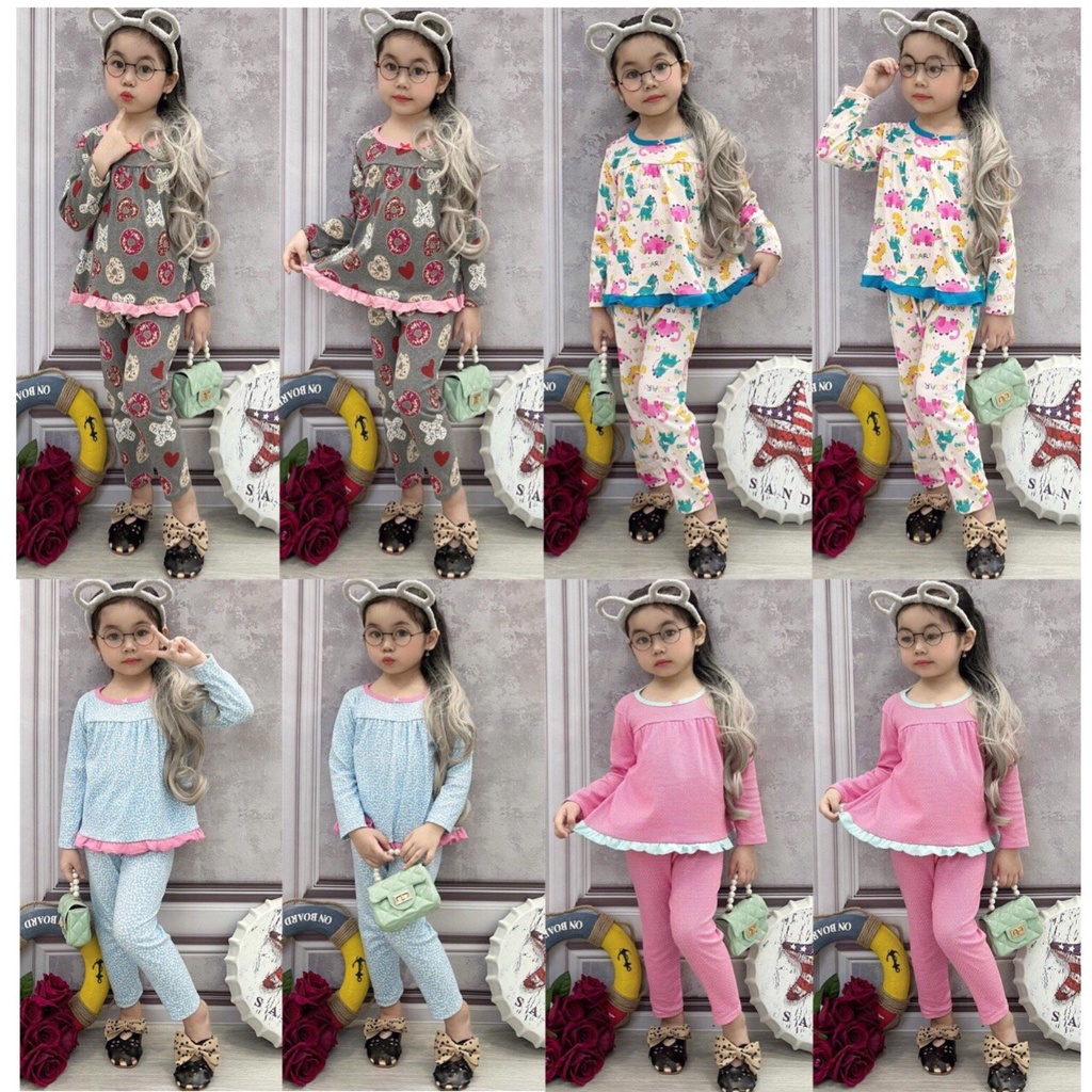 Bộ đồ ngủ bé gái in hình thú cho bé chất borip Giao Màu Ngẫu Nhiên dưới 11kg