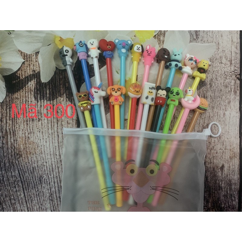 Set 20 cây bút kèm túi zip mực xanh, tím, đen, đỏ (20 mẫu khác nhau)