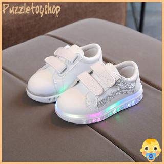 Giày Thể Thao Trắng Đế Mềm Có Đèn Led Cho Bé Trai Và Gái
