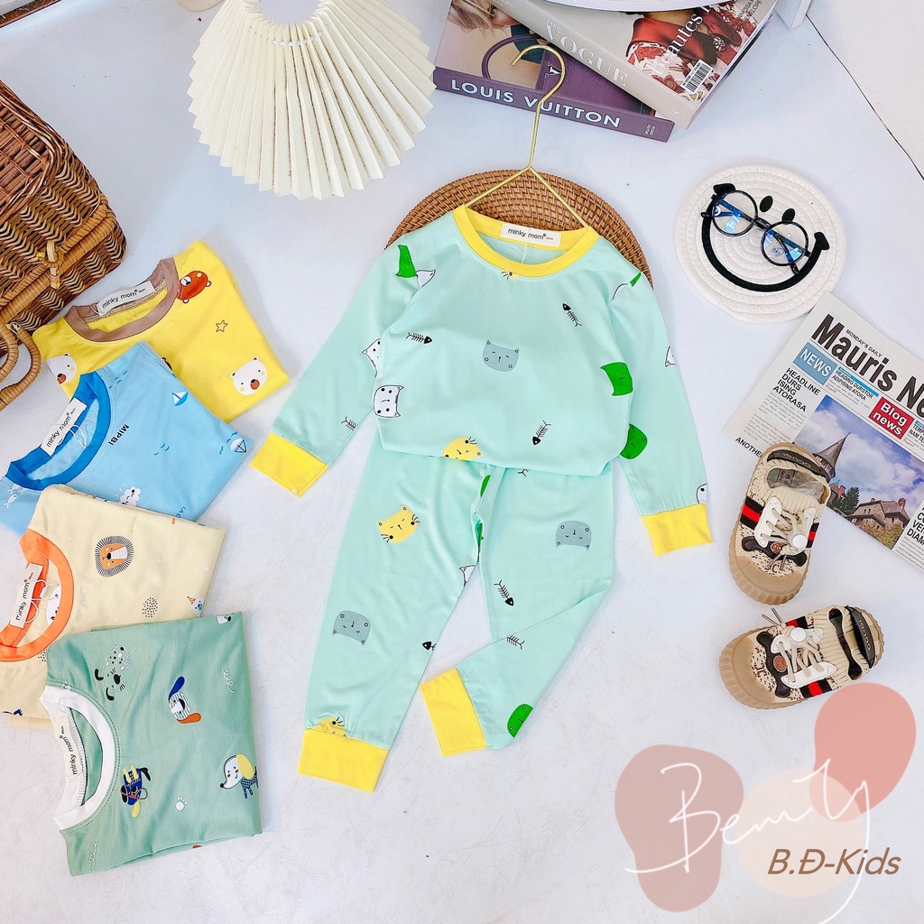 Bộ dài tay cho bé trai bé gái size đại 6-25kg, đồ bộ thun lạnh dài tay minky mom trẻ em mặc ngủ 1 2 3 4 5 tuổi BD006