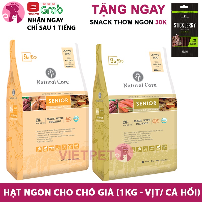 THỨC ĂN HỮU CƠ NATURAL CORE CHO CHÓ GIÀ (Full vị) (Thịt Vịt/ Cá Hồi) (1kg)