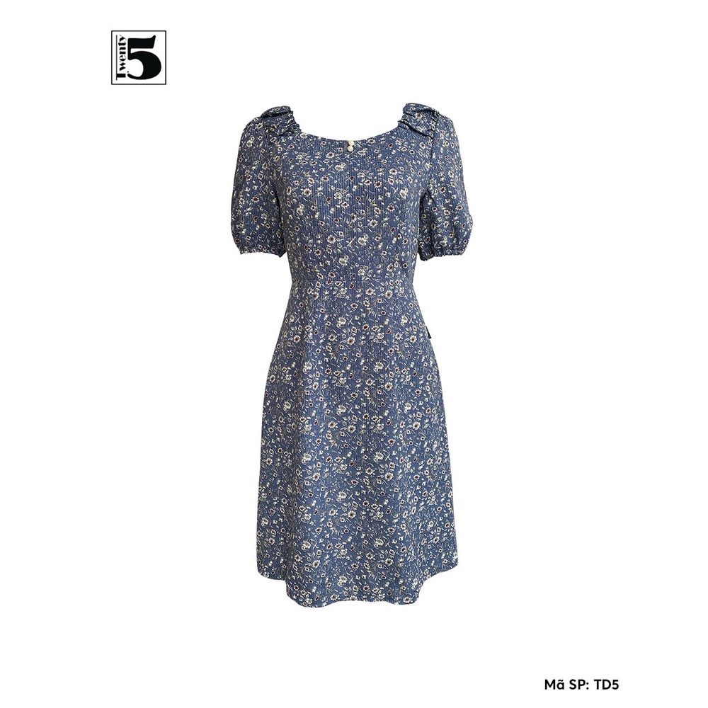 Váy đầm nữ midi hoa nhí vintage tay bồng nhún vai Twentyfive TD5
