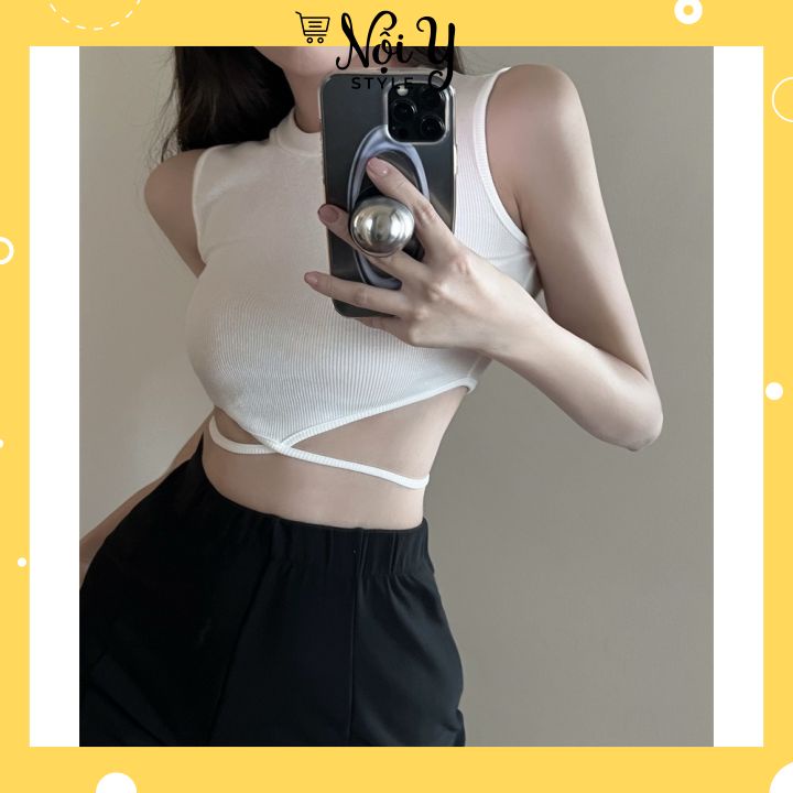 Áo Ba Lỗ Nữ Dáng Croptop Kiểu Dây Buộc Quấn Ngang Eo Siêu Sexy MS.B8