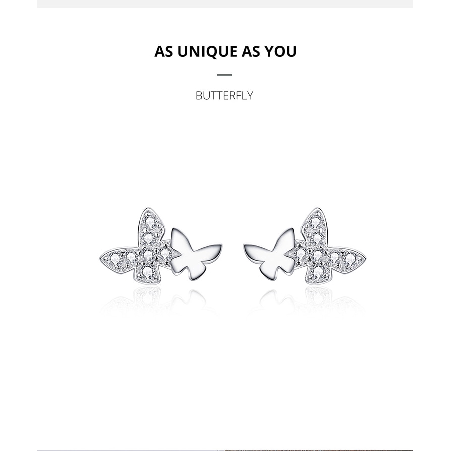 Hoa tai Bamoer BSE236 bằng bạc 925 thiết kế hình bướm đính đá CZ lấp lánh sành điệu