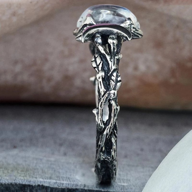 Nhẫn đeo tay kim loại đính đá mặt trăng màu sắc cổ điển