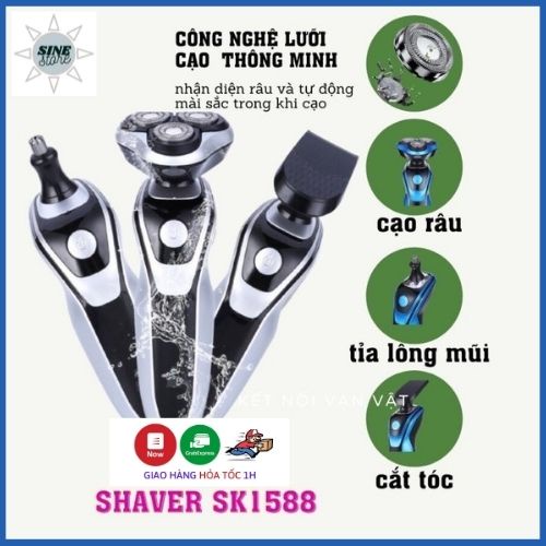 Máy cạo râu đa năng 3 trong 1 SHAVER SK1588 cắt tóc, tỉa lông mũi, chống nước