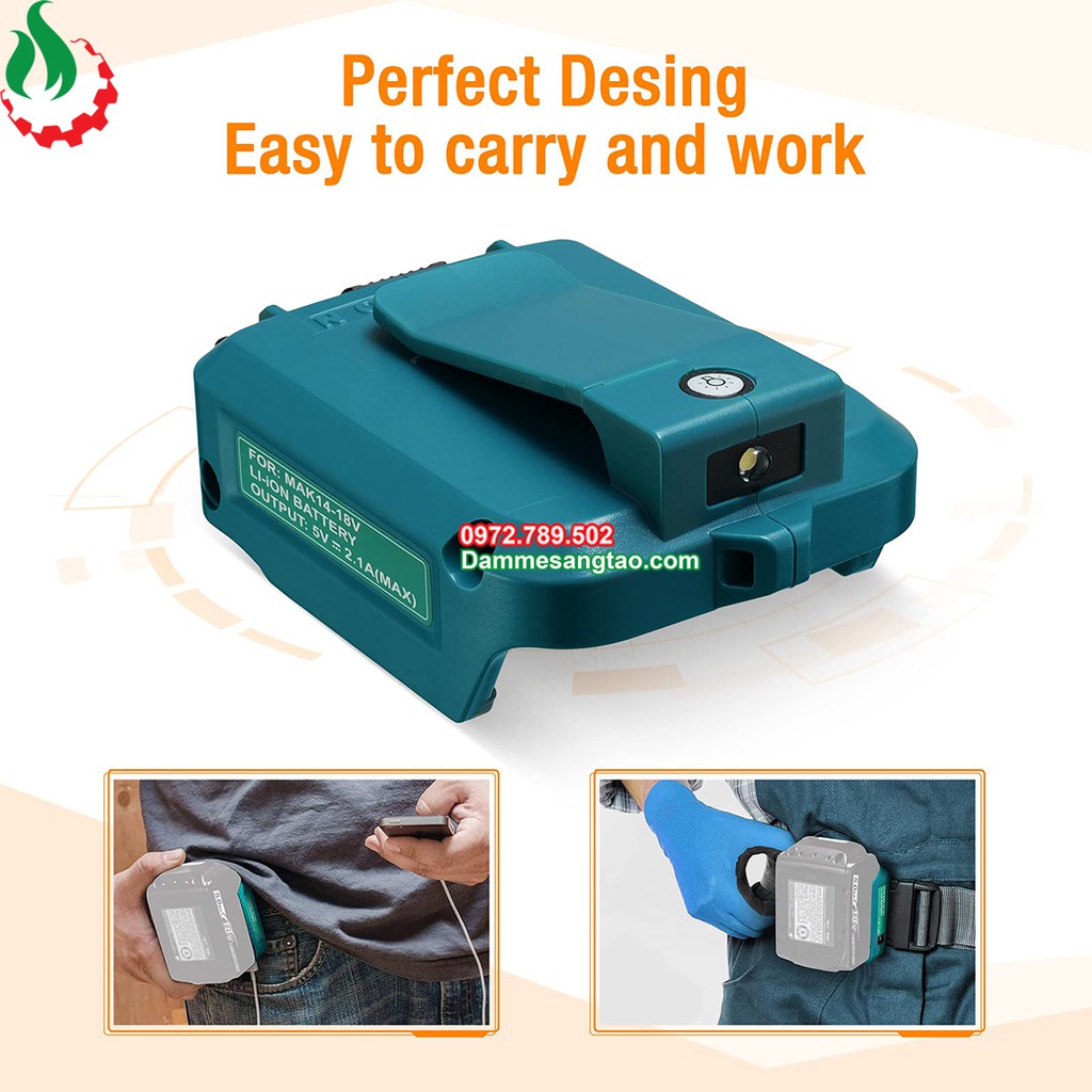 Đế chuyển pin makita 18V sang Usb 5V có đèn led