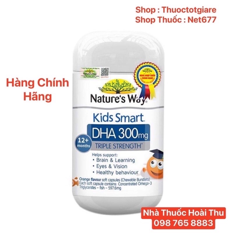 [ Chính Hãng] Natural's Way Kids Smart DHA 300 mg - Viên nhai DHA Giúp bé thông minh ( ÚC)