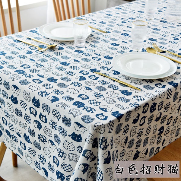 Khăn trải bàn hình chữ nhật vải lanh cotton họa tiết sọc caro phong cách Bắc âu cao cấp