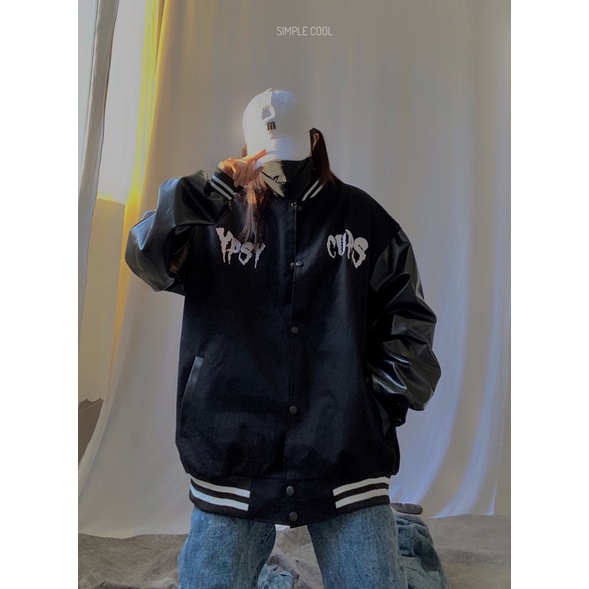 Áo Khoác Bomber Phối Tay Da - Video + Ảnh Thật size L XL XXL ( 45-95Kg )
