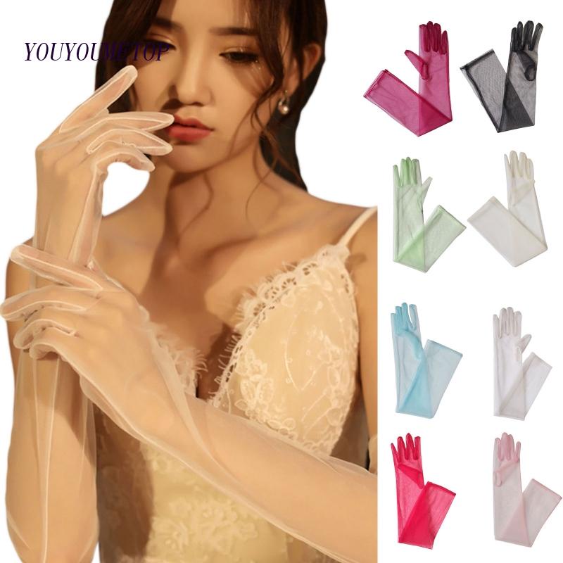 Youyo Găng Tay Vải Tuyn Dài 55cm Siêu Mỏng Co Giãn Cho Tiệc Opera Conc