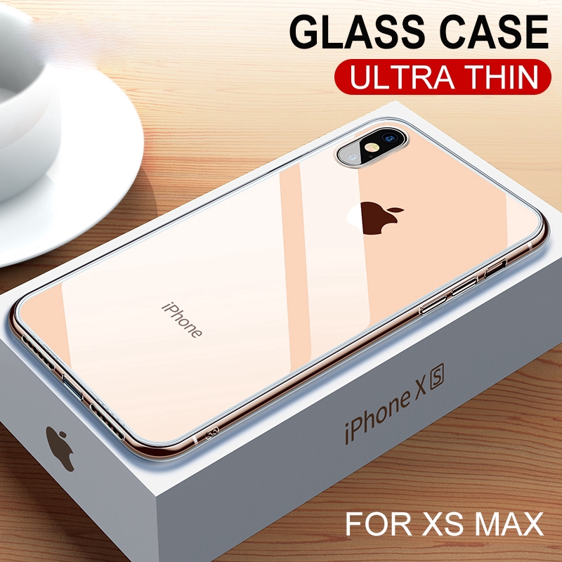 Ốp Điện Thoại Mặt Kính Trong Suốt Siêu Mỏng Sang Trọng Cho iPhone XS MAX XR 11 7 8 Plus X Edge